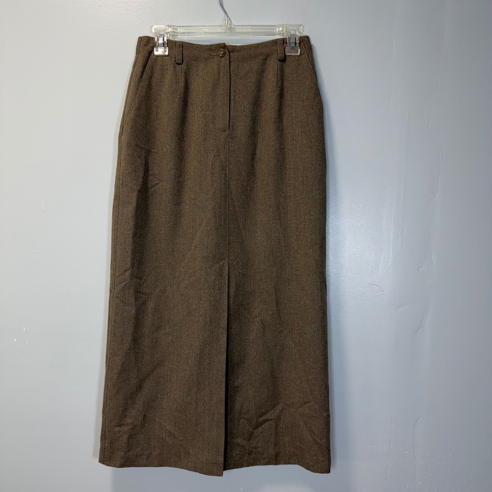 Liz Claiborne Lizsport Petite Vintage Brown Wool Blend Maxi Skirt Sz 8 Academia